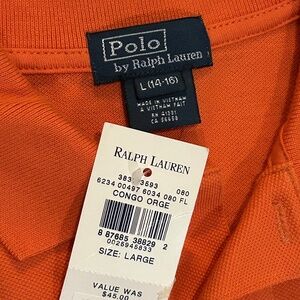 Boy’s Polo by Ralph Lauren size L 14/16 orange casual short sleeve shirt